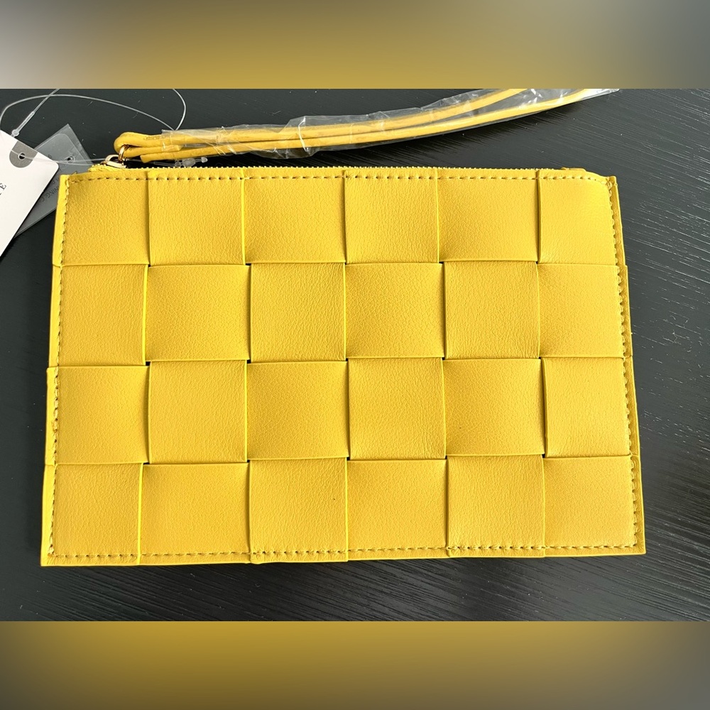 Anthropologie Lime Green Yellow Woven Clutch New with Tags